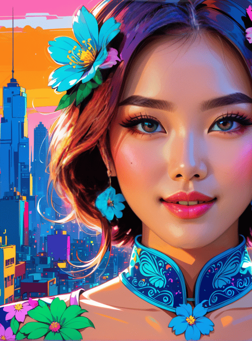 woman, city, flowers