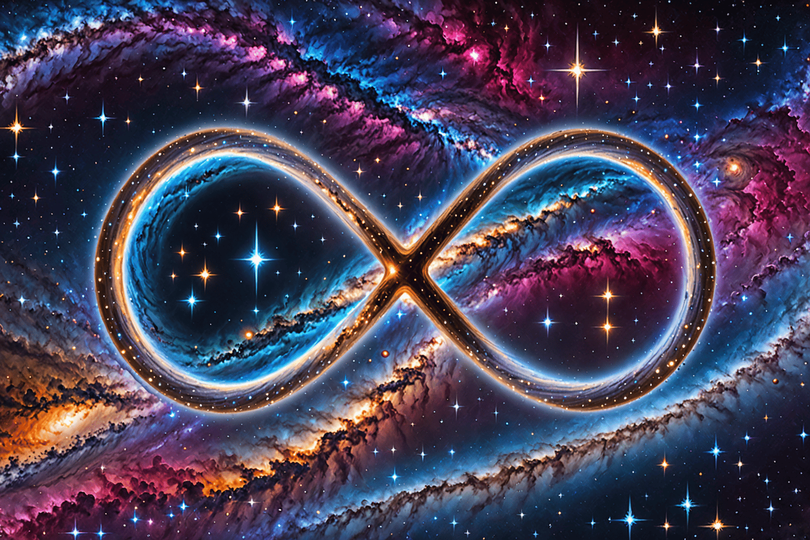 AI generated wallpaper featuring infinity symbol, galaxy, nebula
