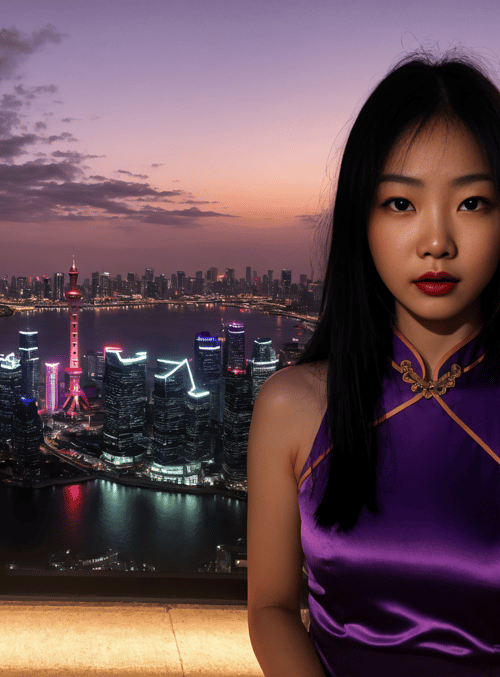 woman, cityscape, skyscrapers