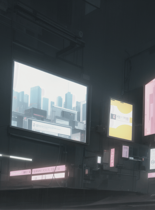 anime girl, cityscape, billboards