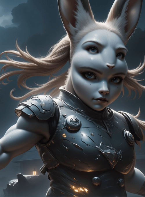rabbit, warrior, sword, armor, castle, trees