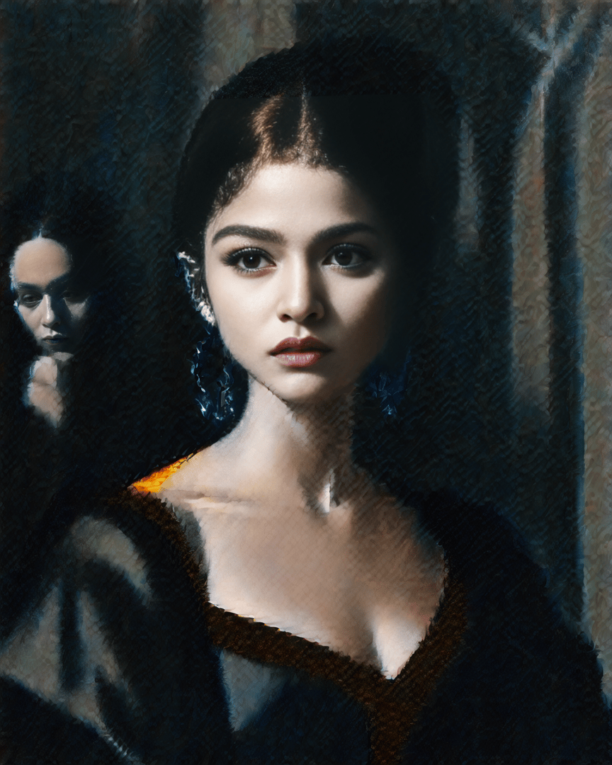 AI generated wallpaper featuring woman, portrait, reflection