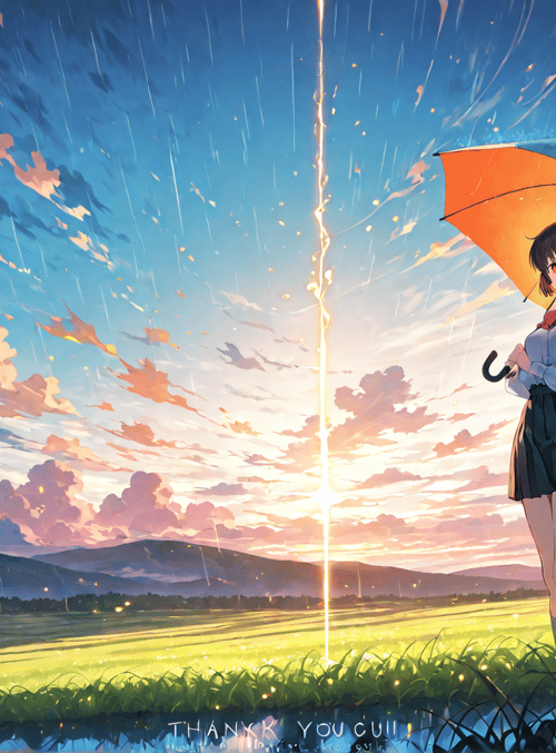 girl, umbrella, field