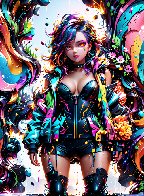woman, flowers, swirls