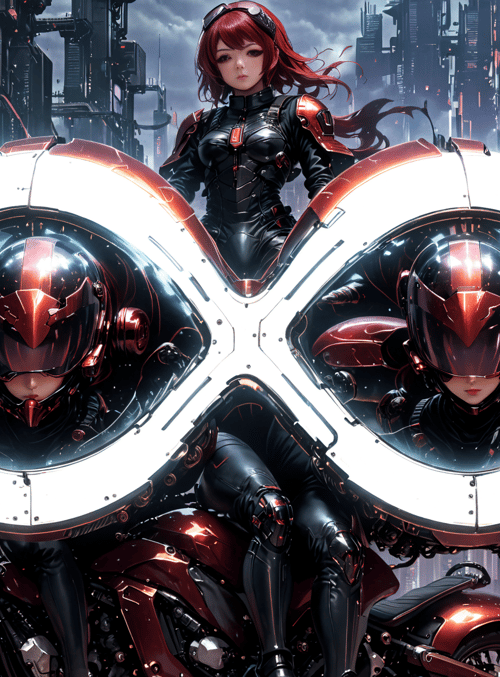 cyborg, motorcycle, city
