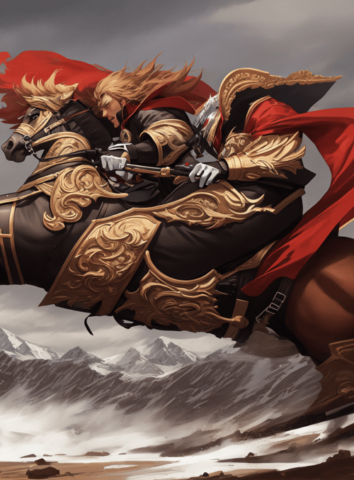 warrior, horse, mountain