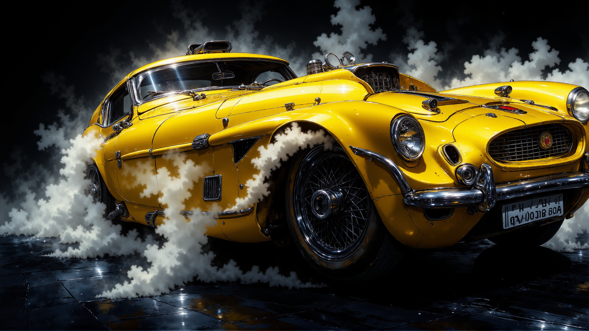 AI generated wallpaper featuring car, vintage, yellow, sports, automobile