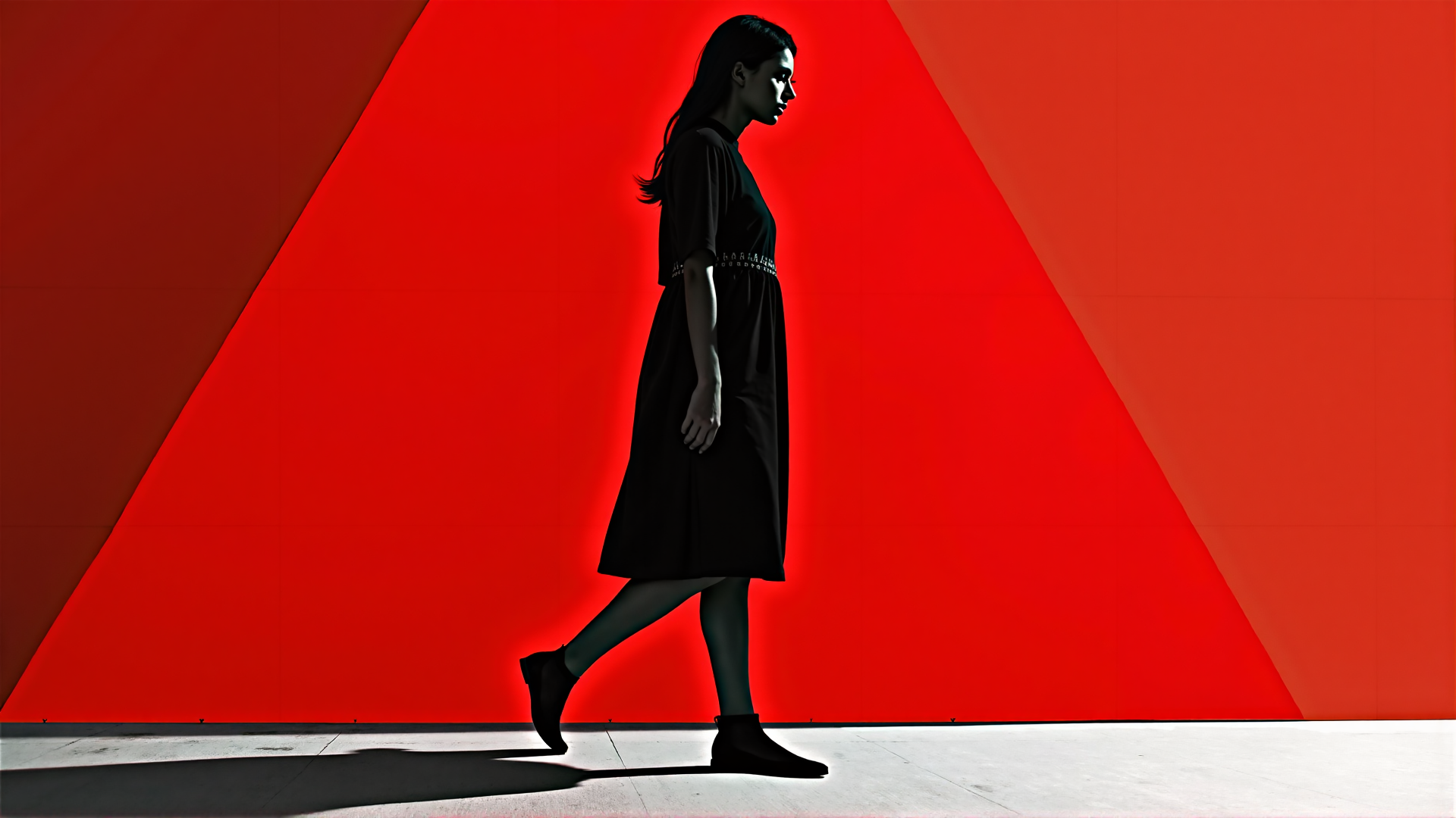 AI generated wallpaper featuring woman, silhouette, dress, walking