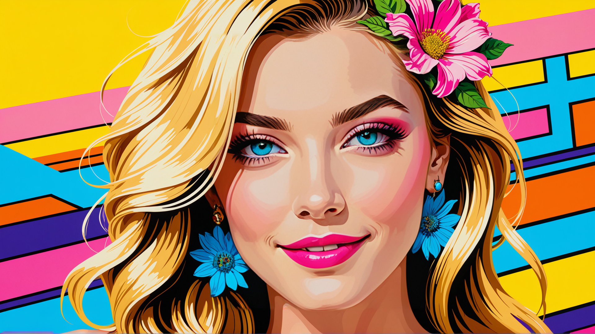 AI generated wallpaper featuring woman, flower, earring, hair