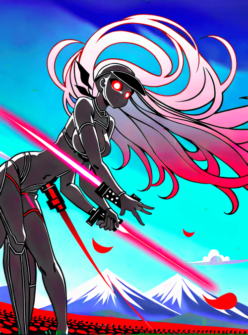 anime girl, sword, red poppies