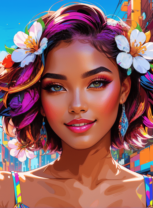 woman, city, flowers