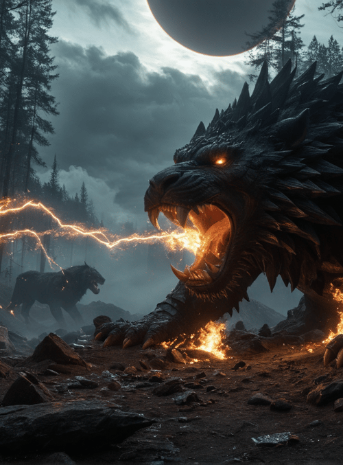 monster, forest, fire