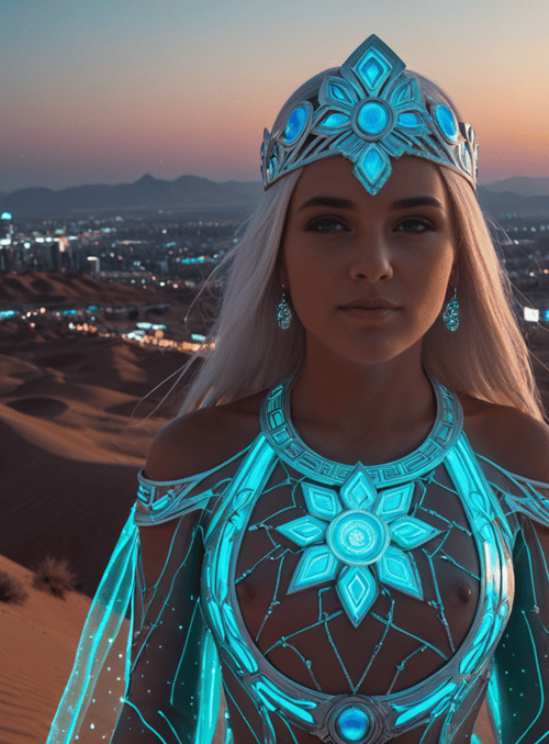 queen, futuristic, desert