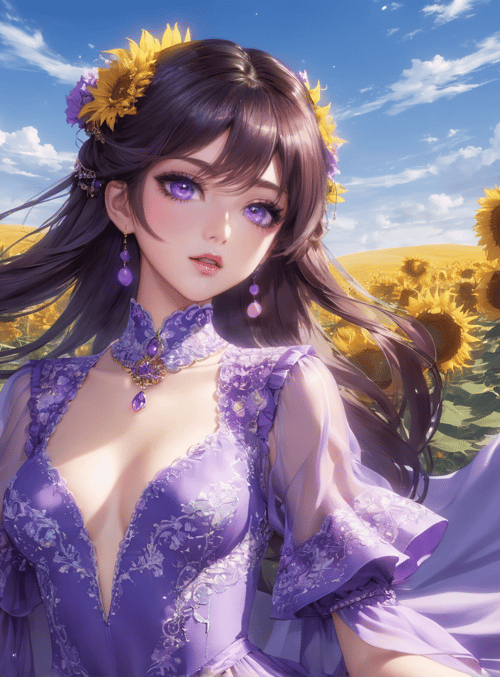 woman, sunflower field, dress