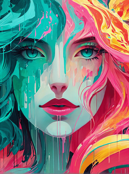 face, woman, hair, paint, splotch, drip