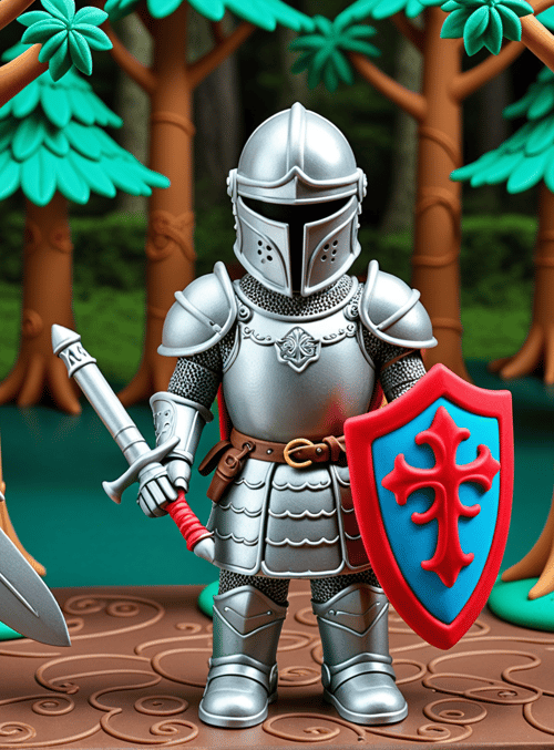 knight, armor, shield, sword, axe, trees, playdoh