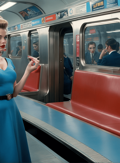 woman, cat, subway, dress, handbag