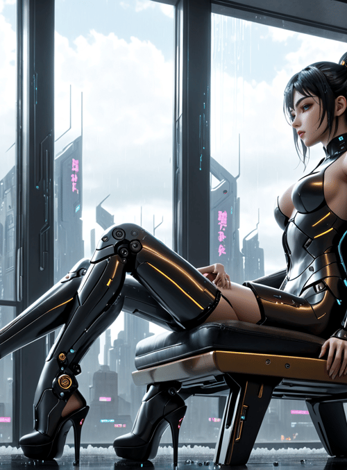 cyborg, woman, chair