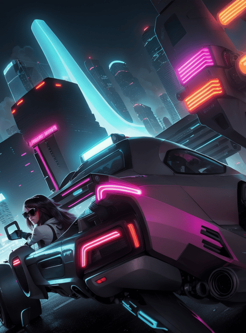 car, cityscape, person