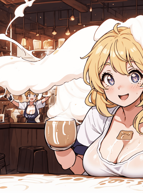 barista, coffee, cafe, milk foam, cup, waitress, syringe, apron, stool, steamer