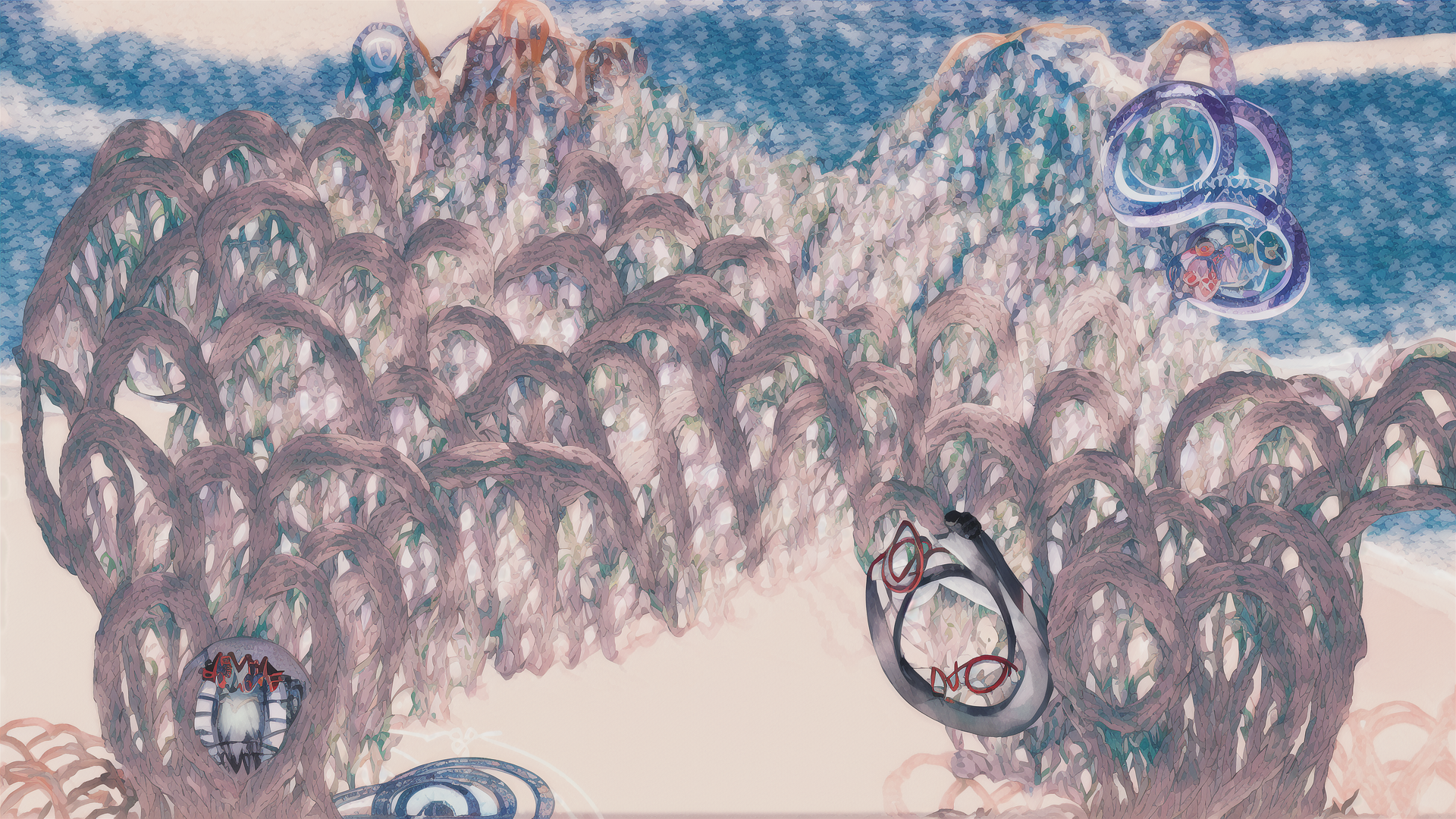 AI generated wallpaper featuring kelp, circles, sea