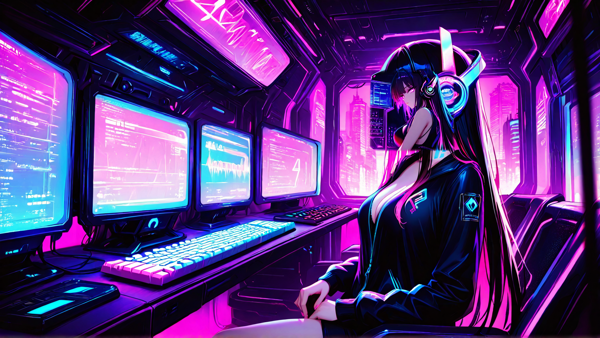 AI generated wallpaper featuring cyberpunk, gamer, anime