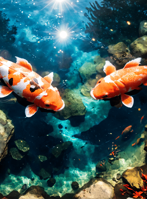 koi fish, aquarium, rocks