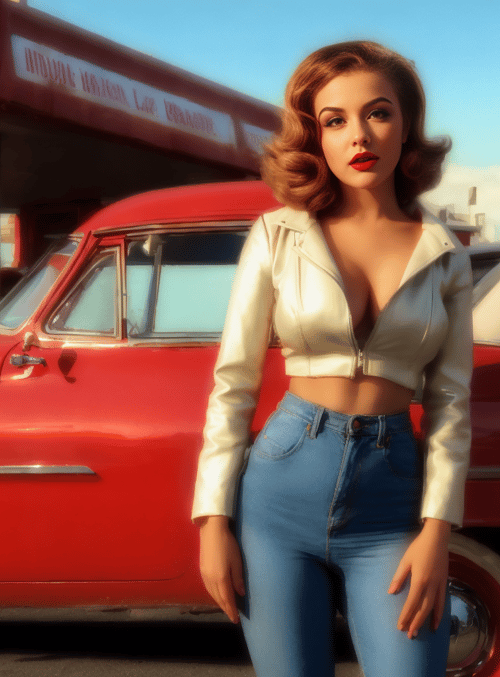 woman, car, gas station