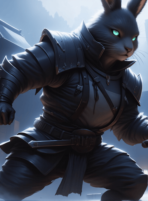 rabbit, samurai, armor, sword, city