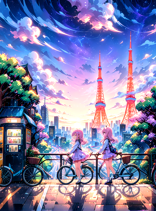 girls, bicycles, vending machines