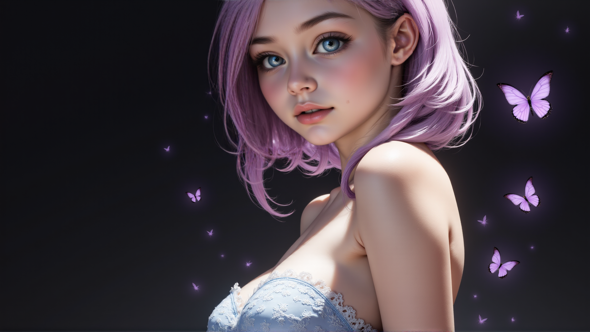 AI generated wallpaper featuring woman, butterfly, lace