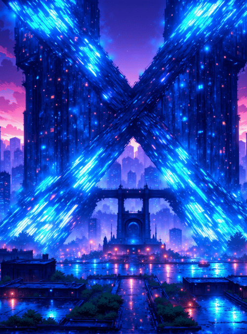 cityscape, twin towers, neon lights, buildings, skyline, futuristic architecture, road, streetlights
