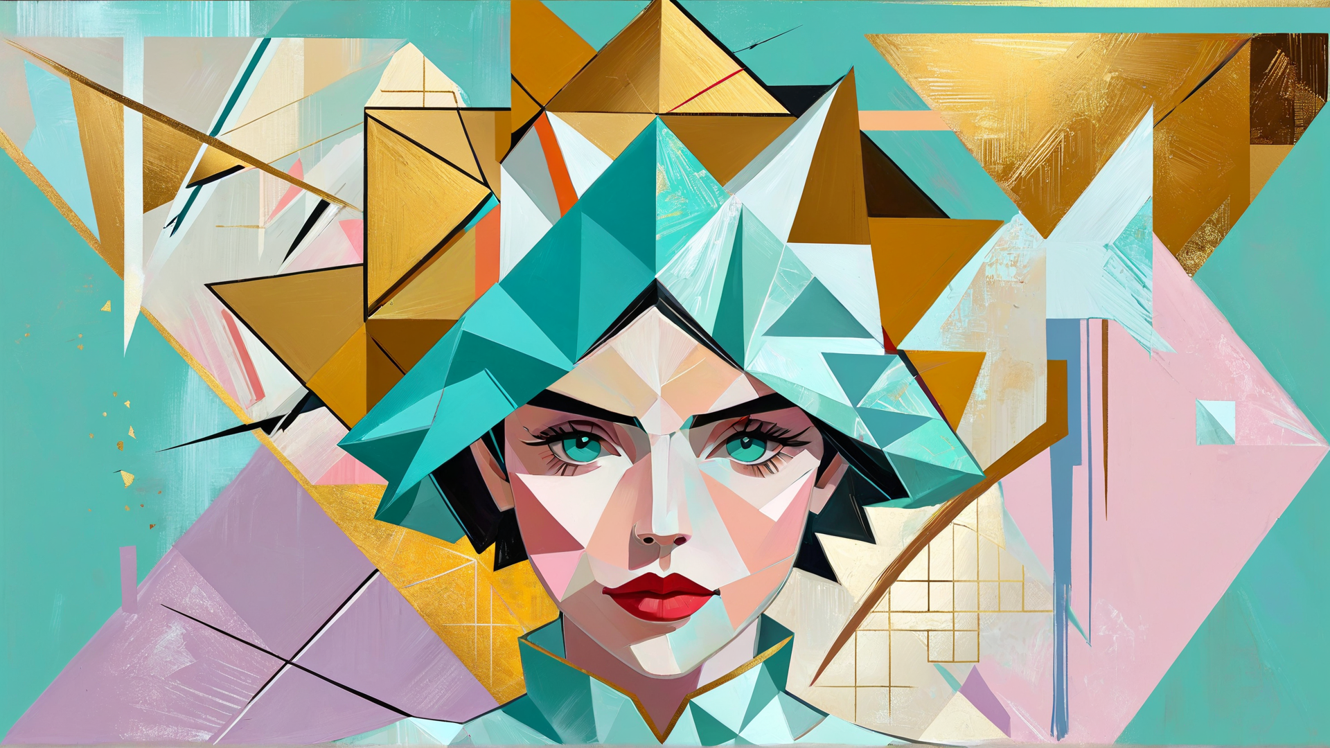 AI generated wallpaper featuring woman, geometric, abstract, art, crystal, face