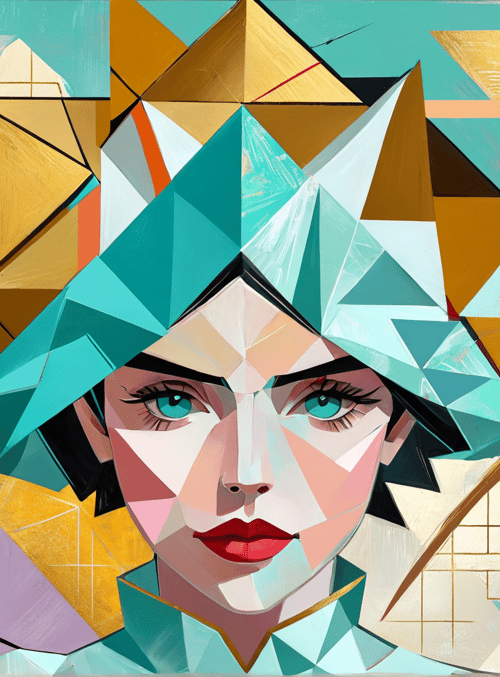 woman, geometric, abstract, art, crystal, face