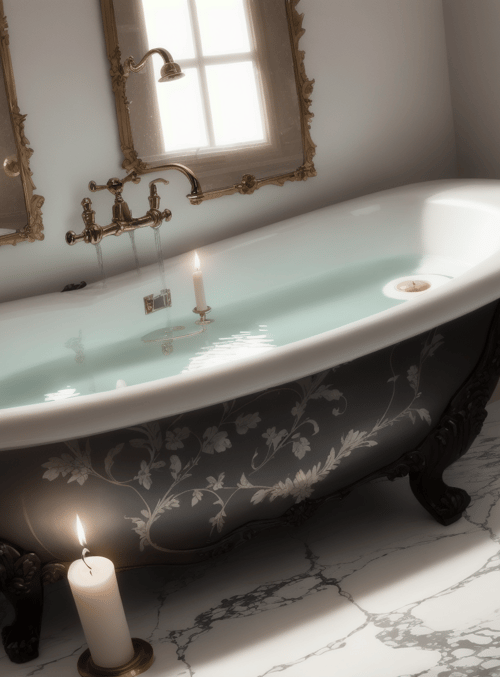 bathtub, candles, flowers
