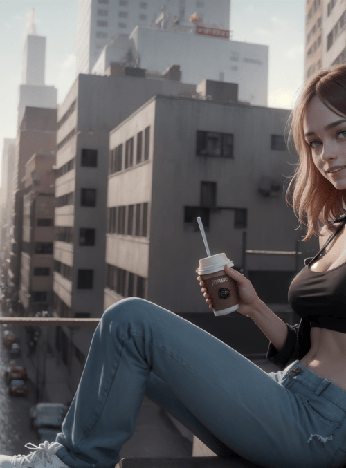 woman, cityscape, coffee