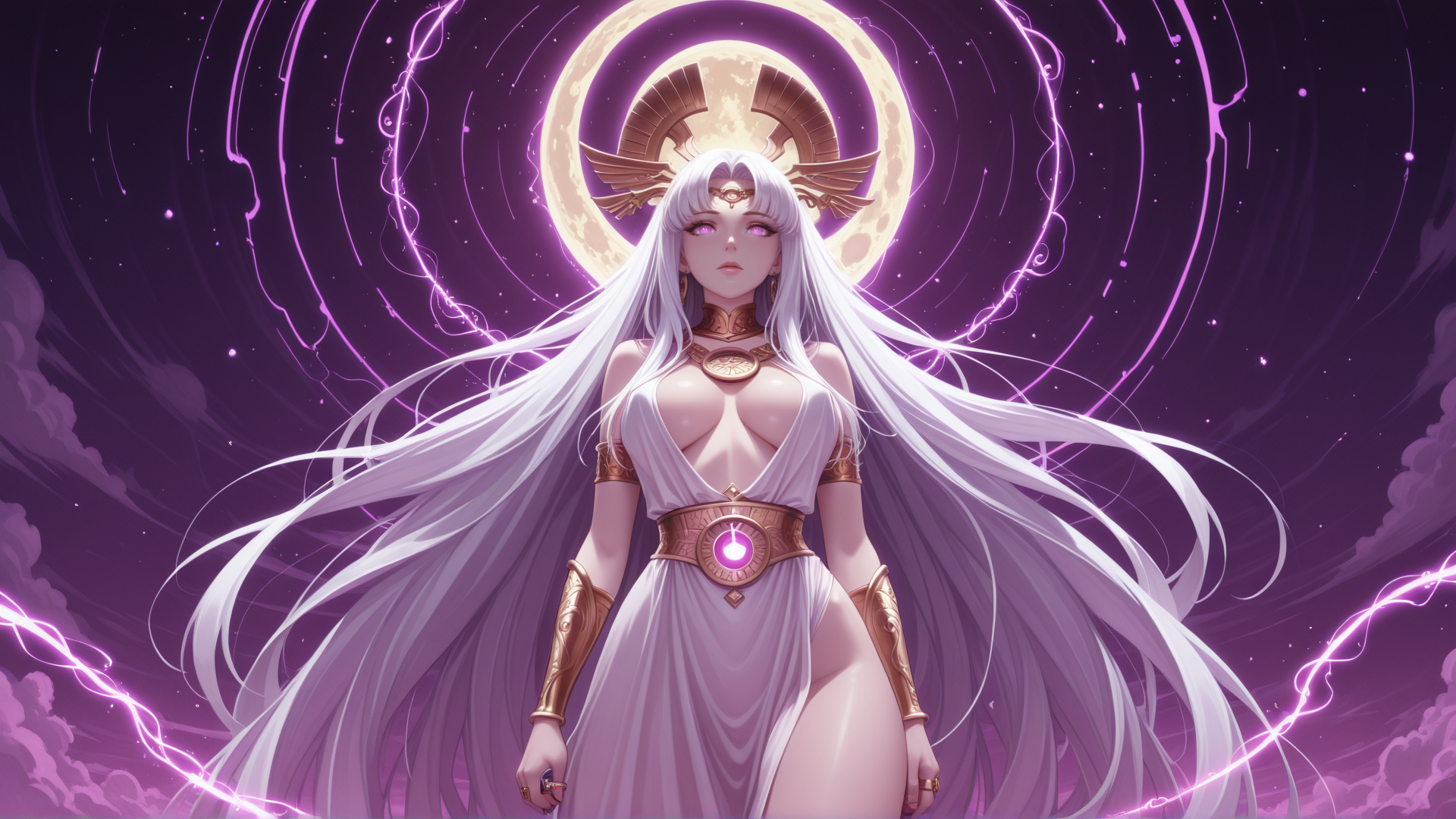 AI generated wallpaper featuring goddess, angel, woman, moon