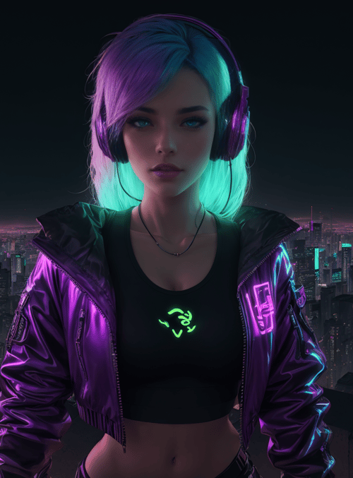 woman, cityscape, headphones