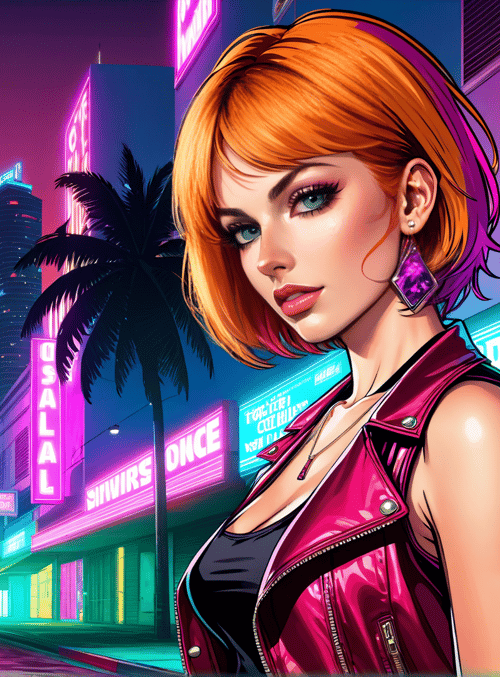 woman, neon, city