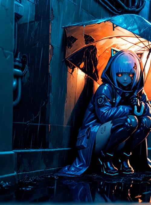 cyberpunk, girl, umbrella