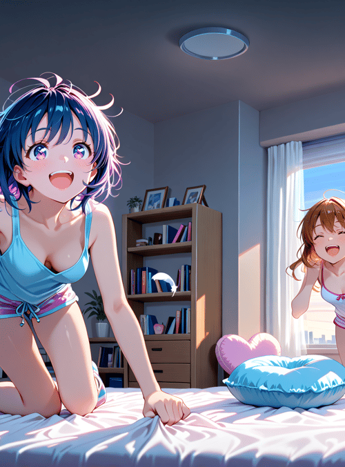 girls, bedroom, feathers