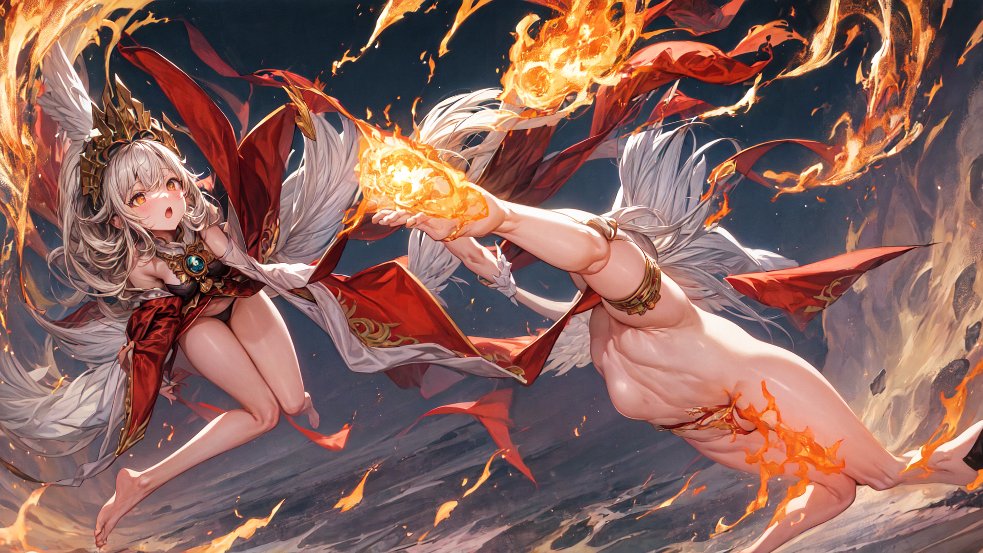 AI generated wallpaper featuring angel, human, fire