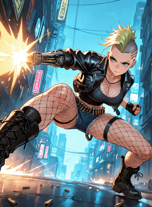 cyborg, woman, gun