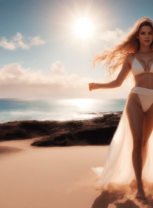 woman, beach, sun