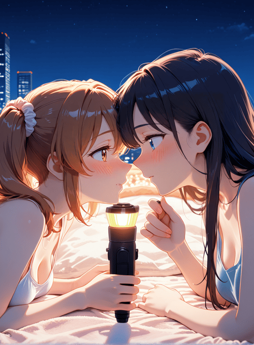 girls, bedroom, cityscape