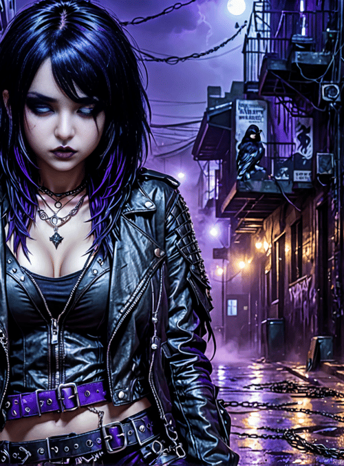 woman, alley, crow