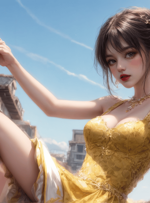 woman, dress, building