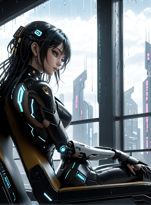 cyborg, woman, chair