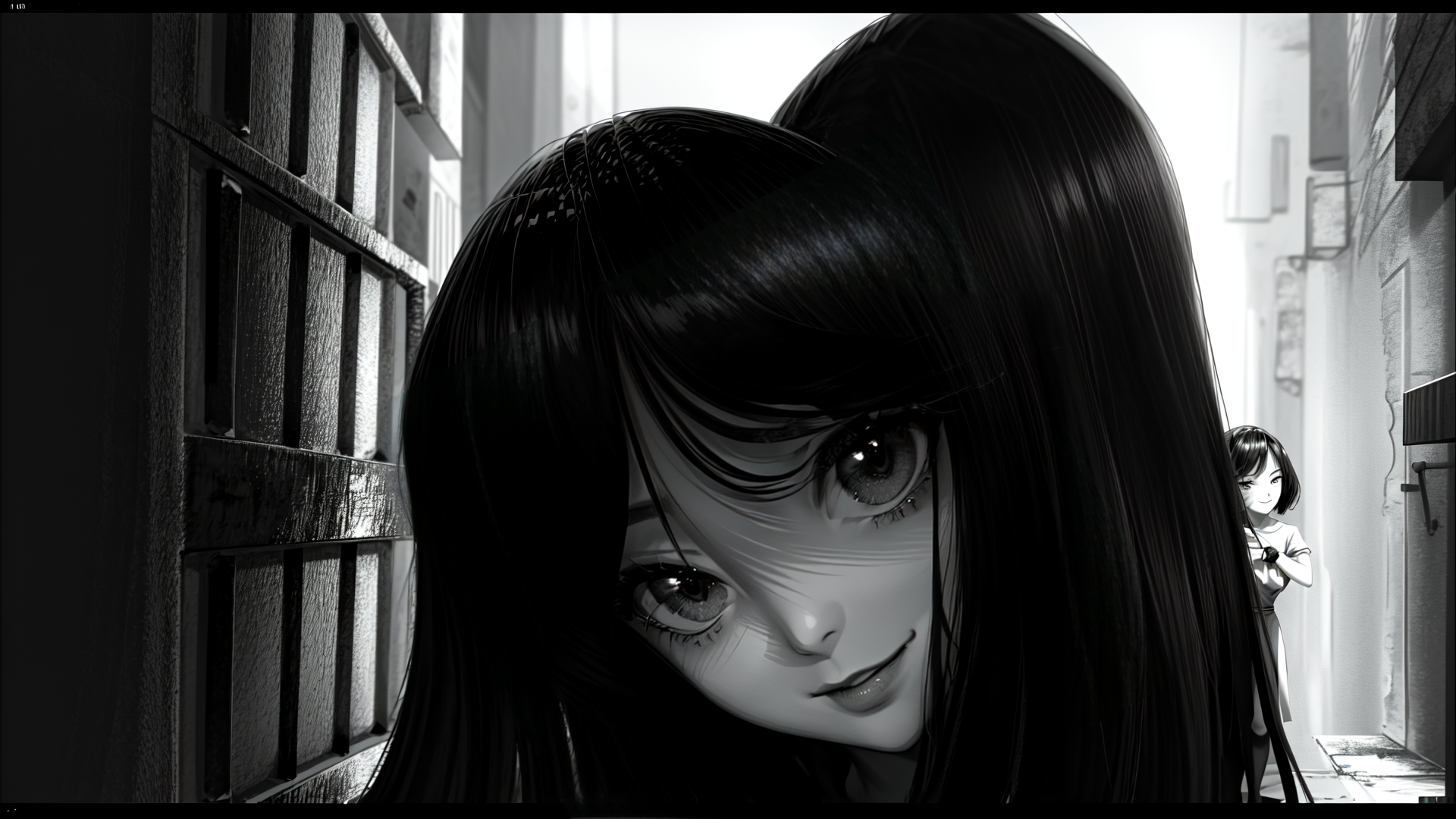 AI generated wallpaper featuring girl, anime, alley