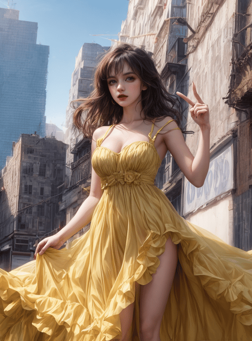 woman, dress, city